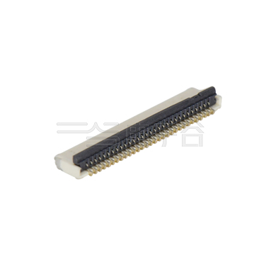 Pitch 0.50mm 90°H1.00mm 卧贴双面接后掀盖 SMT型 FPC 30pin 本色 镀半金接触点及焊接脚点1u，镍底35-60u.